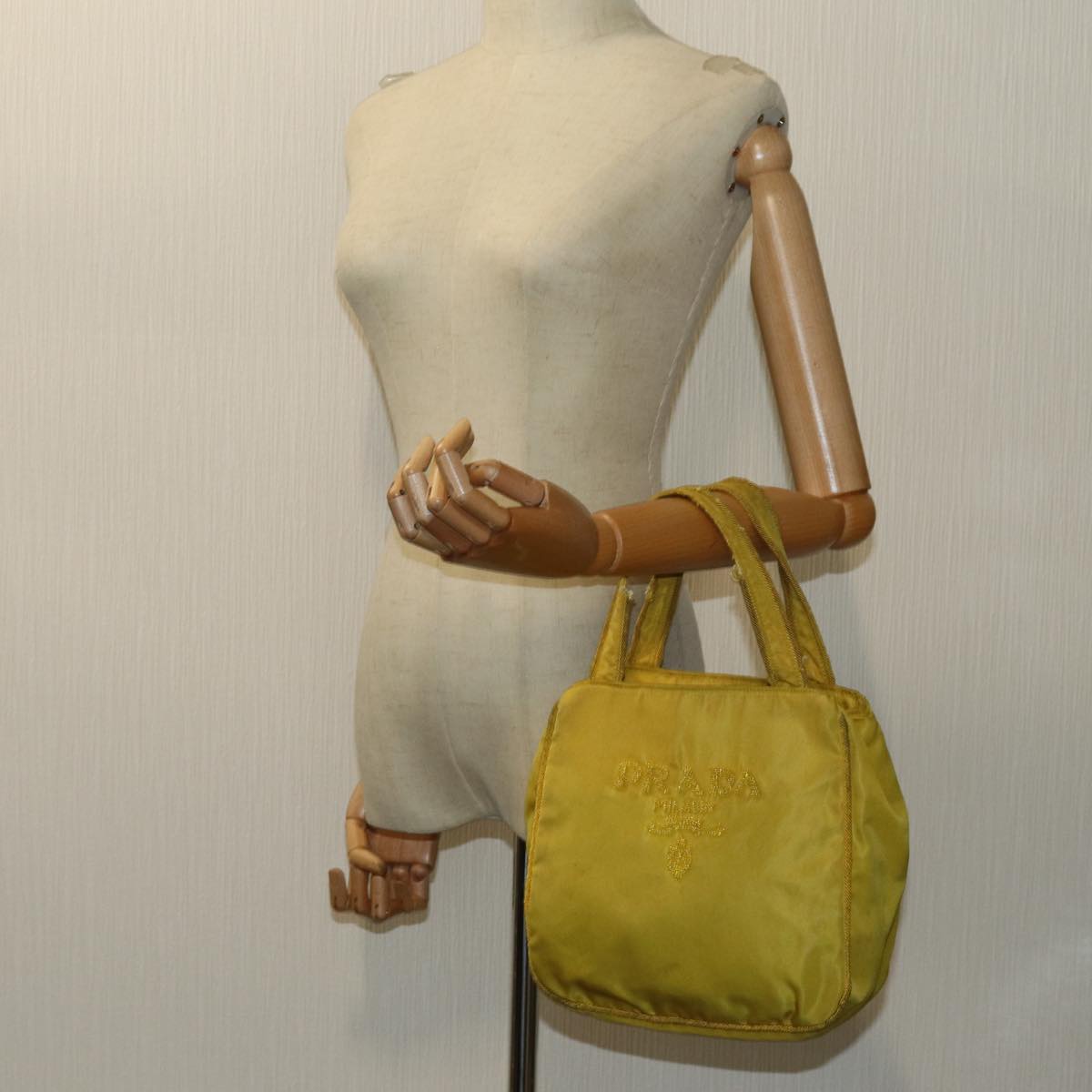 PRADA Hand Bag Nylon Yellow Auth bs13368