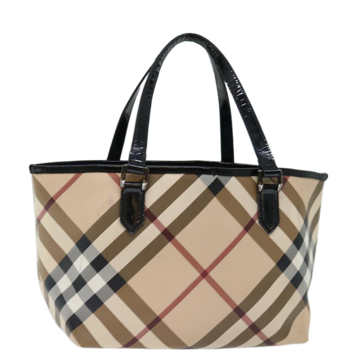 BURBERRY Nova Check Tote Bag Coated Canvas Beige Auth bs13371