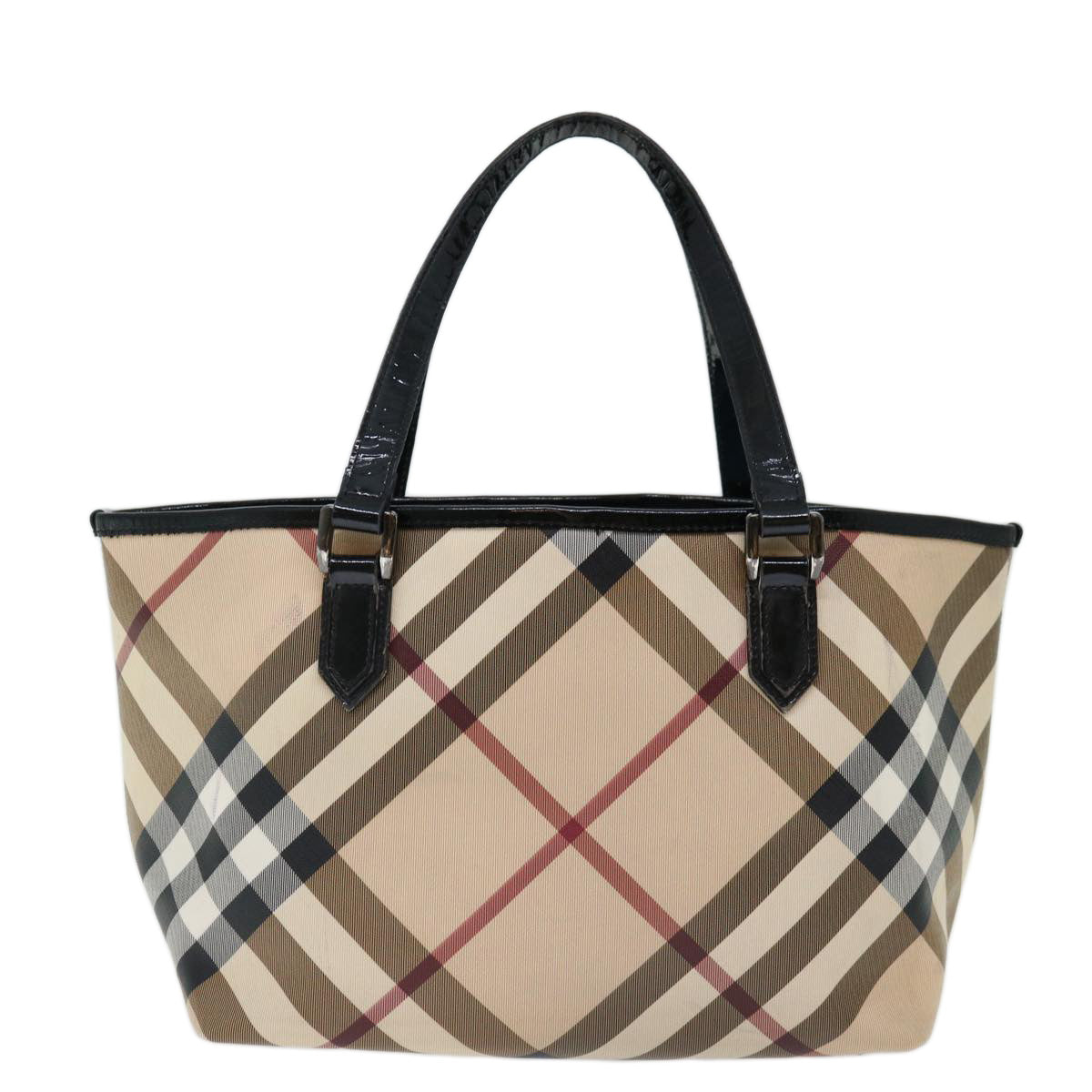 BURBERRY Nova Check Tote Bag Coated Canvas Beige Auth bs13371