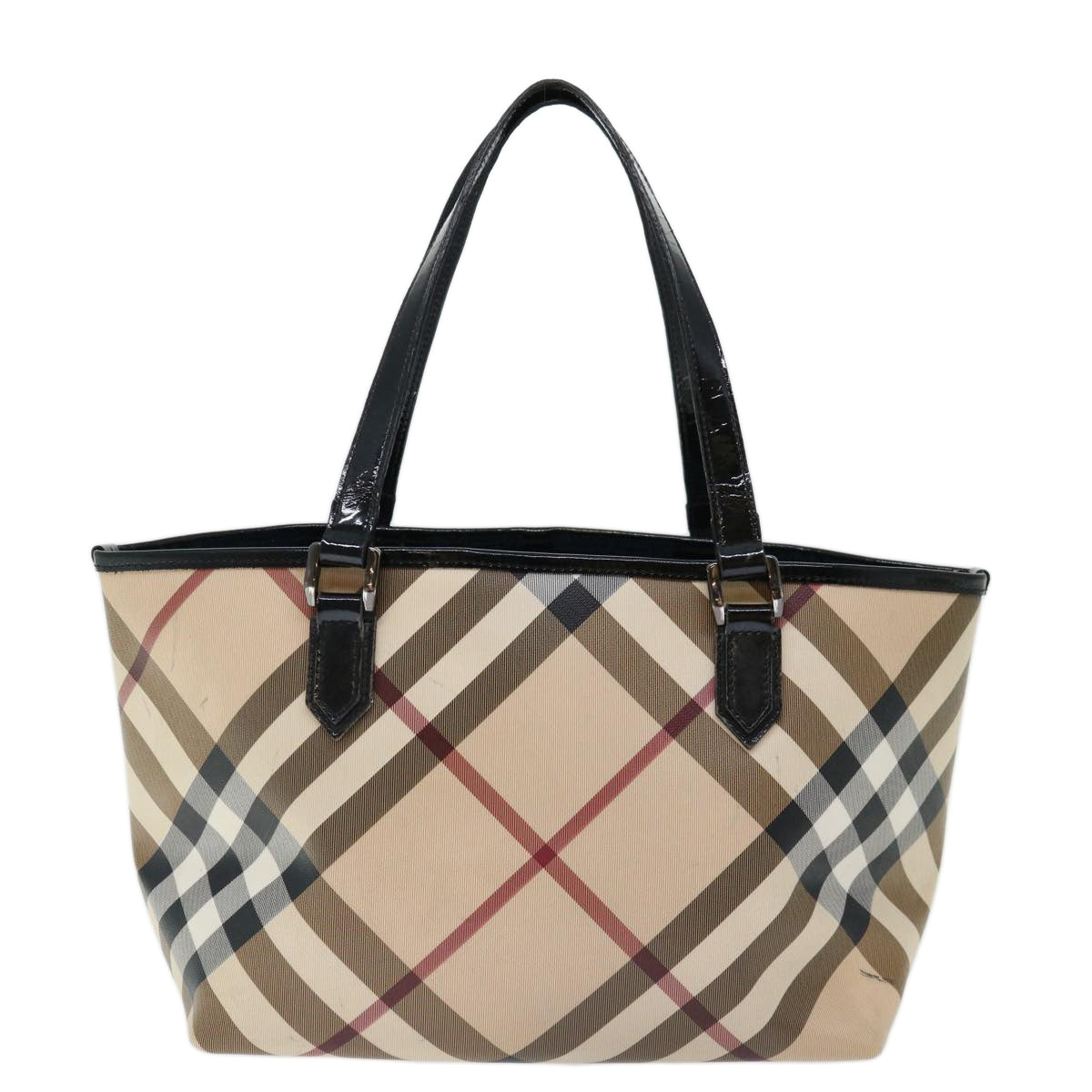 BURBERRY Nova Check Tote Bag Coated Canvas Beige Auth bs13371