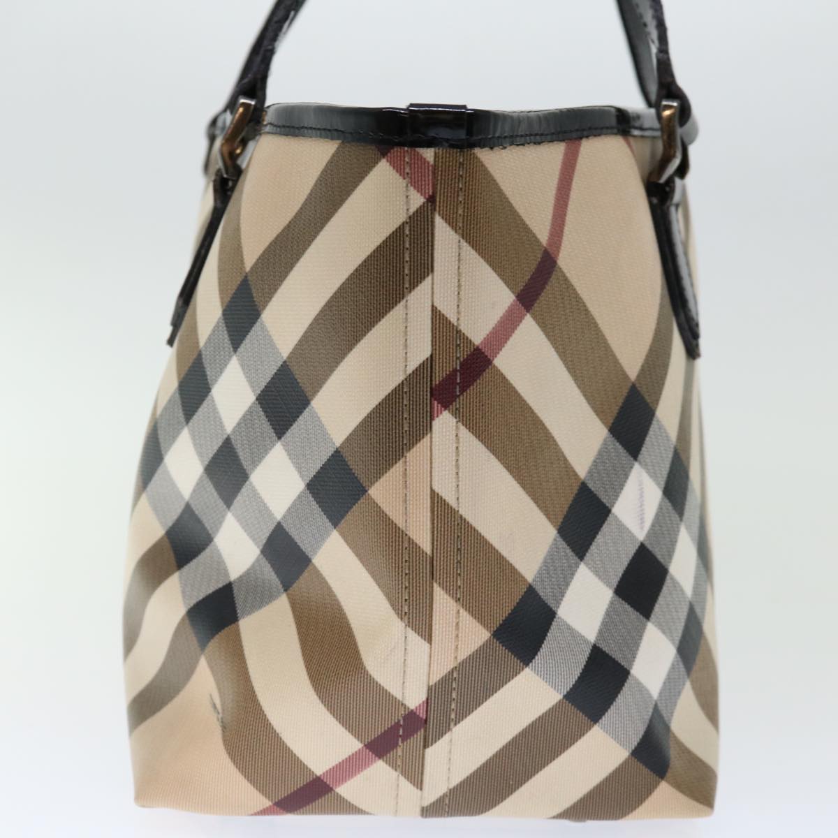 BURBERRY Nova Check Tote Bag Coated Canvas Beige Auth bs13371