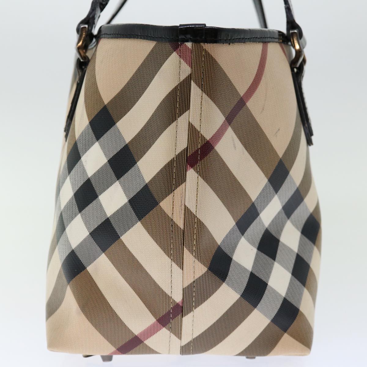 BURBERRY Nova Check Tote Bag Coated Canvas Beige Auth bs13371