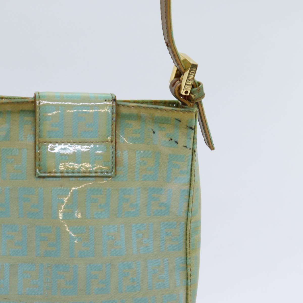 FENDI Zucchino Canvas Hand Bag Green Auth bs13377