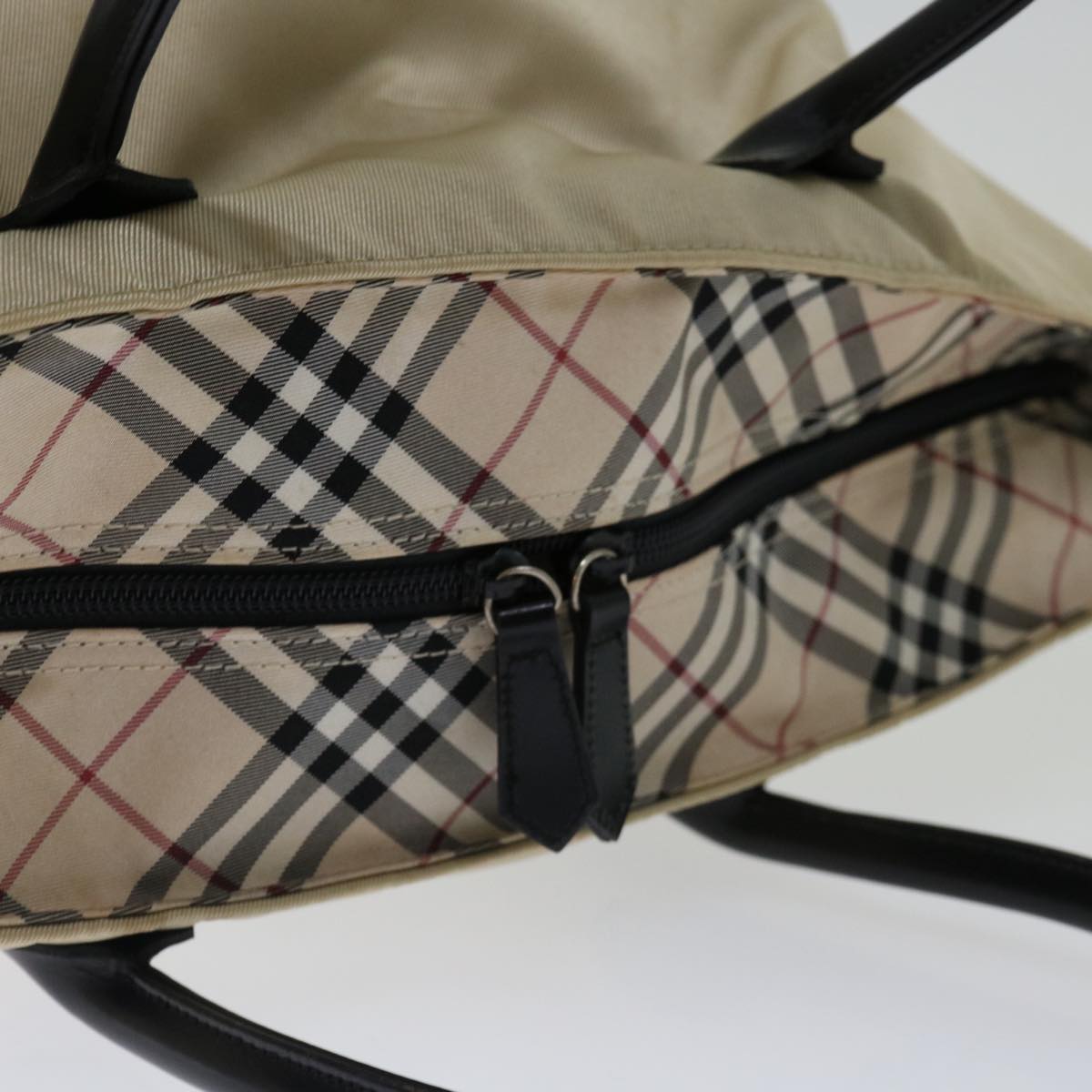 BURBERRY Nova Check Blue Label Hand Bag Nylon Beige Auth bs13393