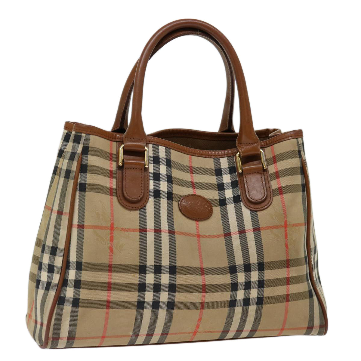 Burberrys Nova Check Hand Bag Canvas Beige Auth bs13396