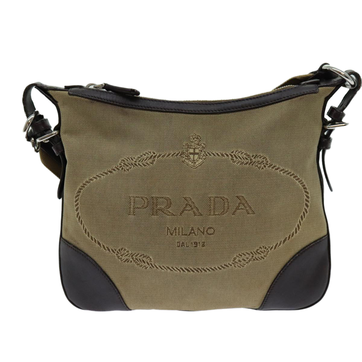 PRADA Shoulder Bag Canvas Beige Auth bs13413