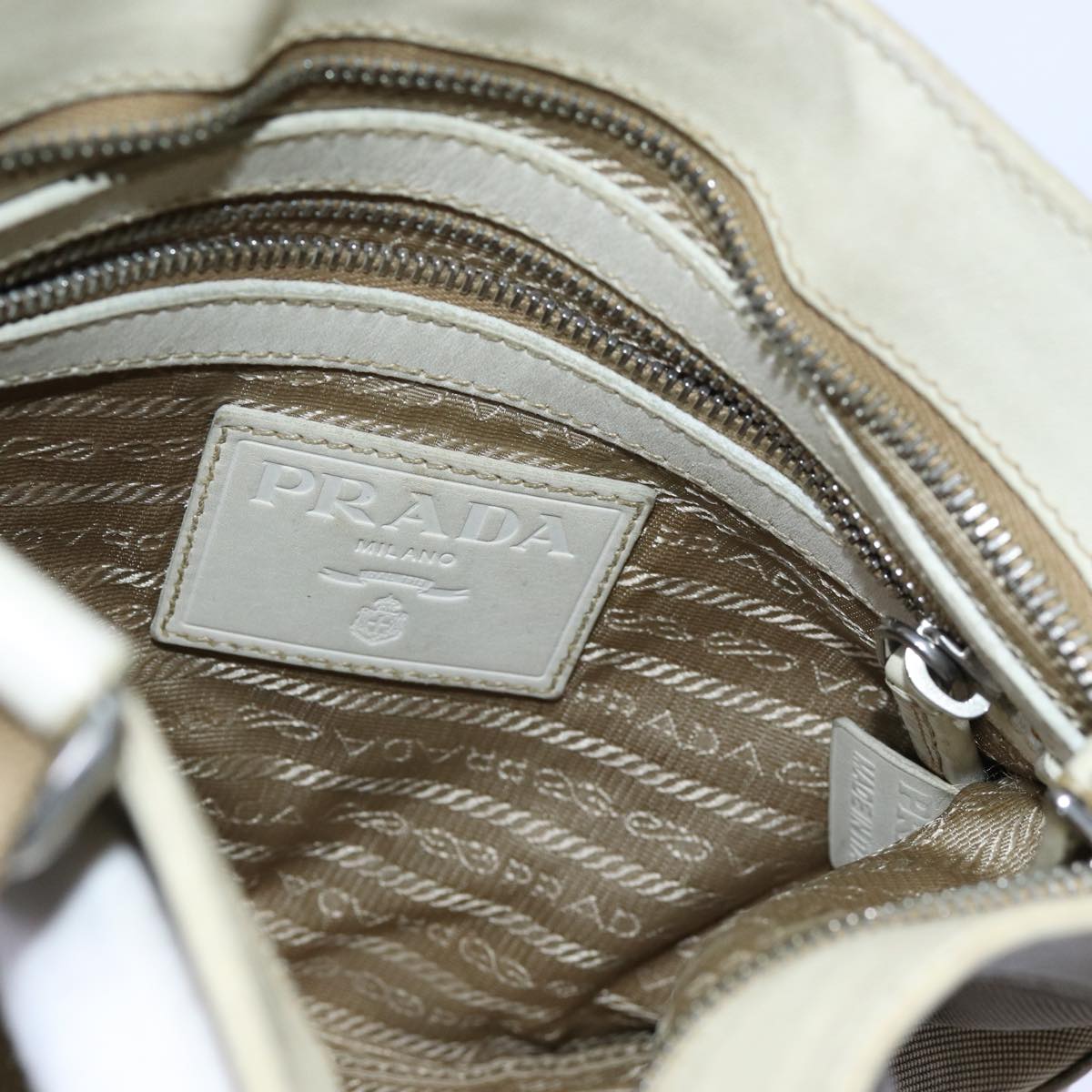 PRADA Shoulder Bag Canvas Beige Auth bs13418