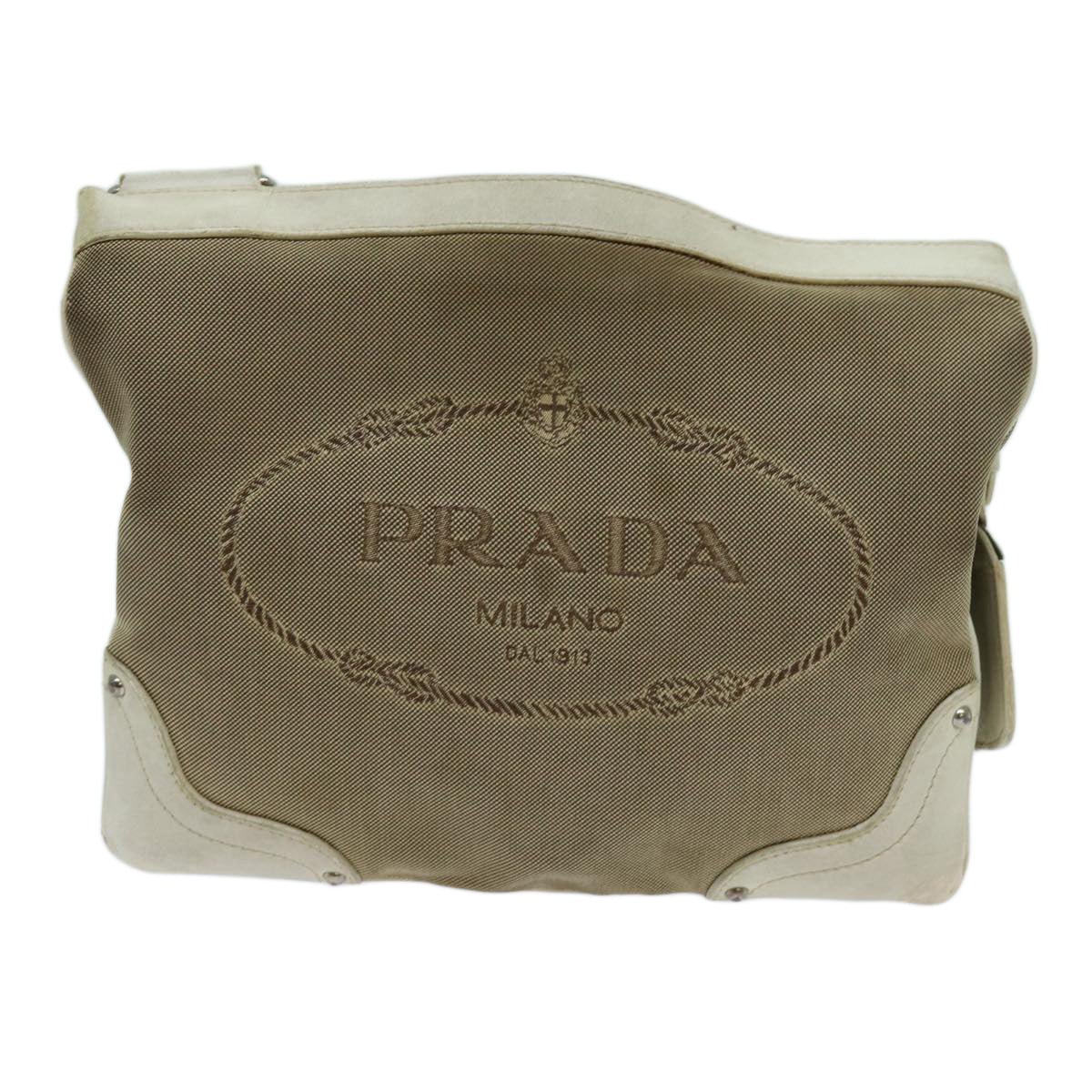 PRADA Shoulder Bag Canvas Beige Auth bs13418