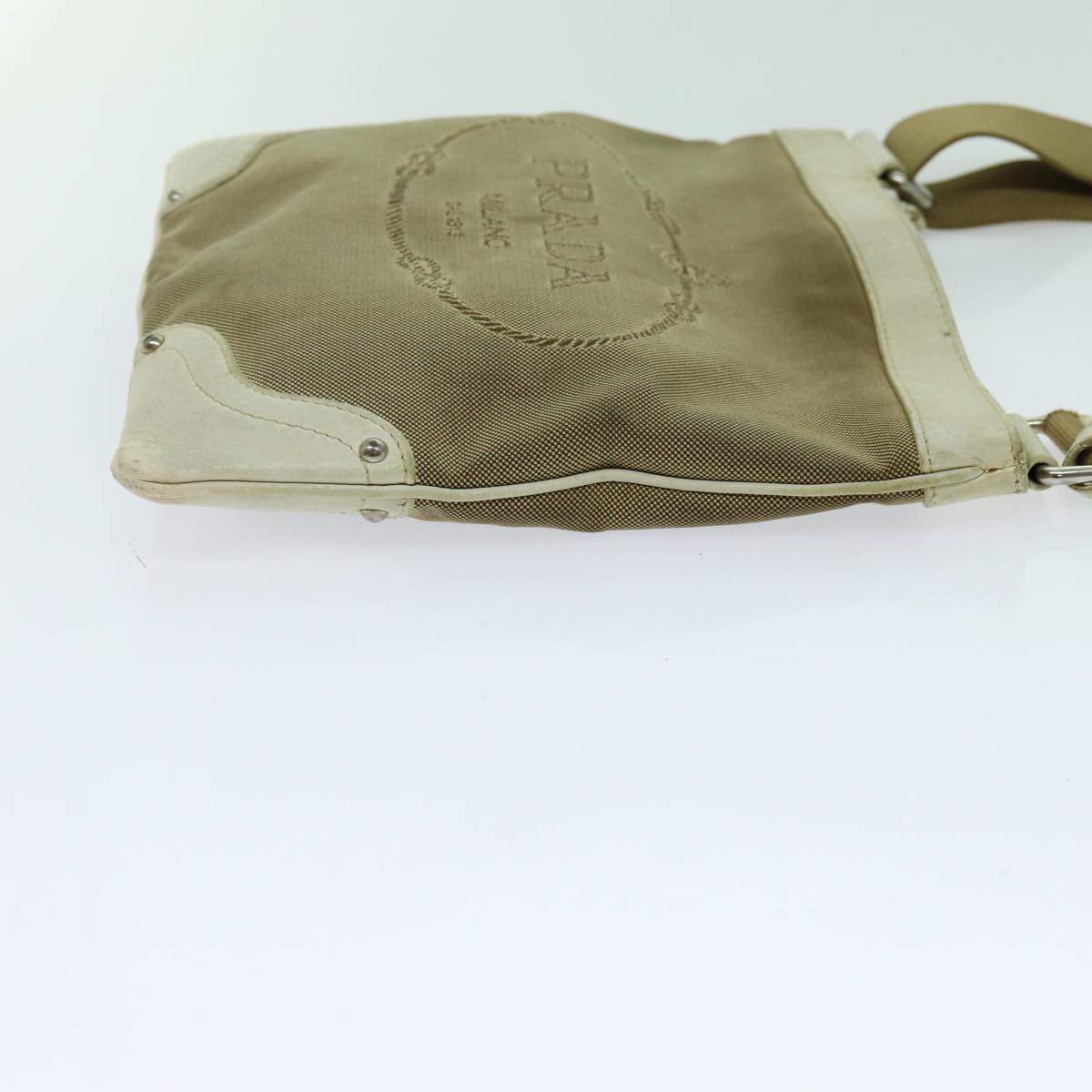 PRADA Shoulder Bag Canvas Beige Auth bs13418