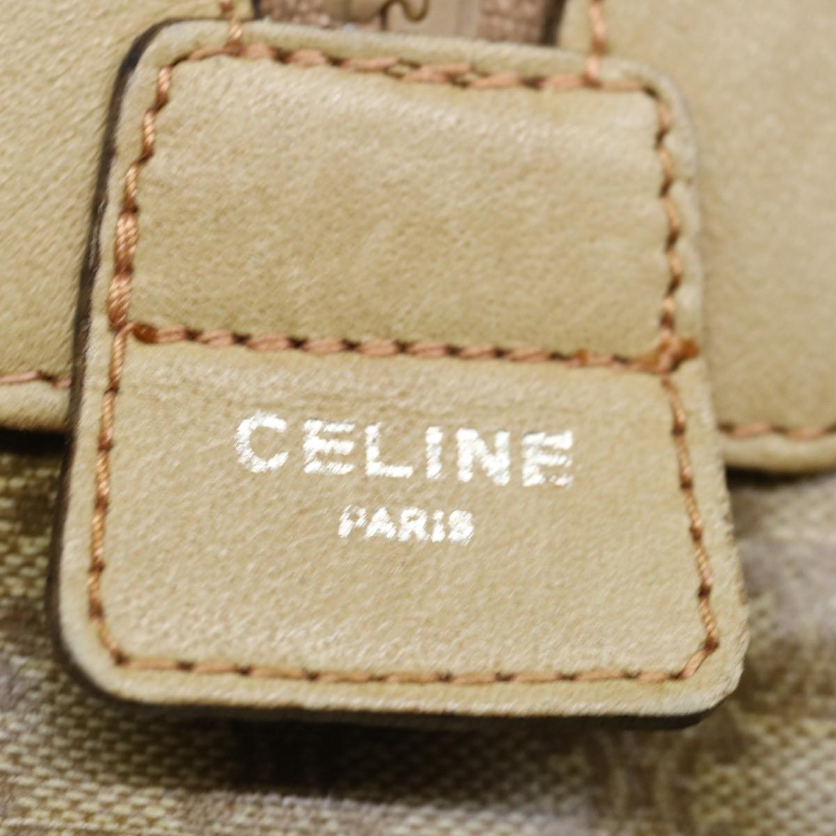 CELINE Macadam Canvas Boston Bag Beige Auth bs13428