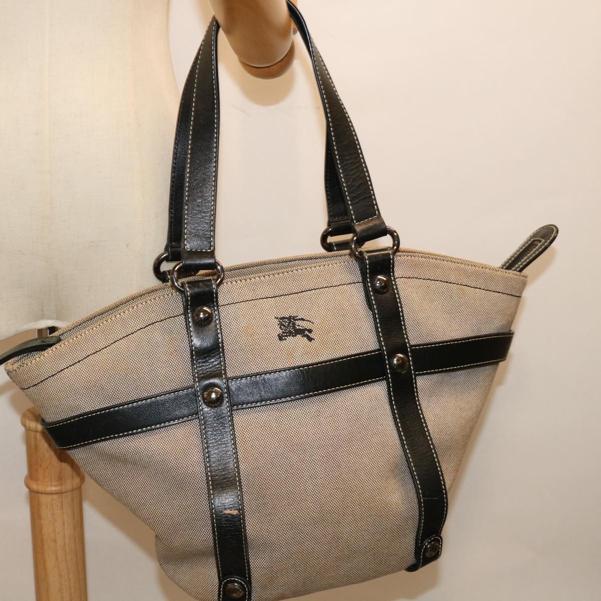 BURBERRY Blue Label Hand Bag Canvas Beige Auth bs13465