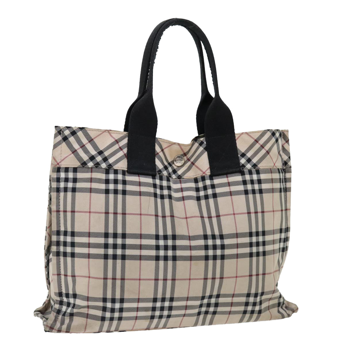 BURBERRY Nova Check Blue Label Hand Bag Nylon Beige Auth bs13466