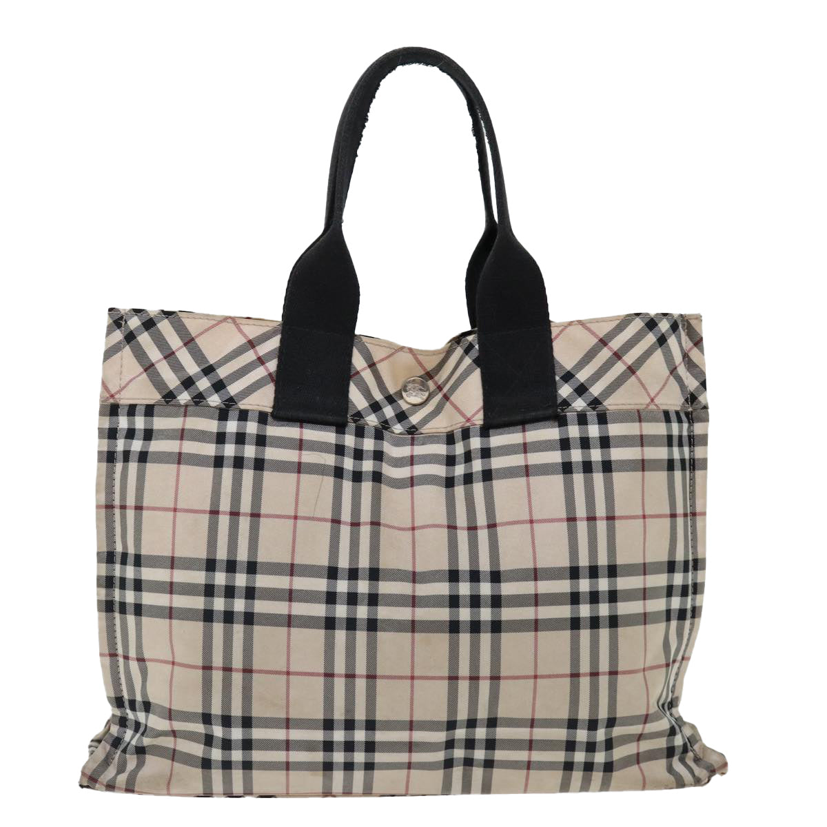 BURBERRY Nova Check Blue Label Hand Bag Nylon Beige Auth bs13466