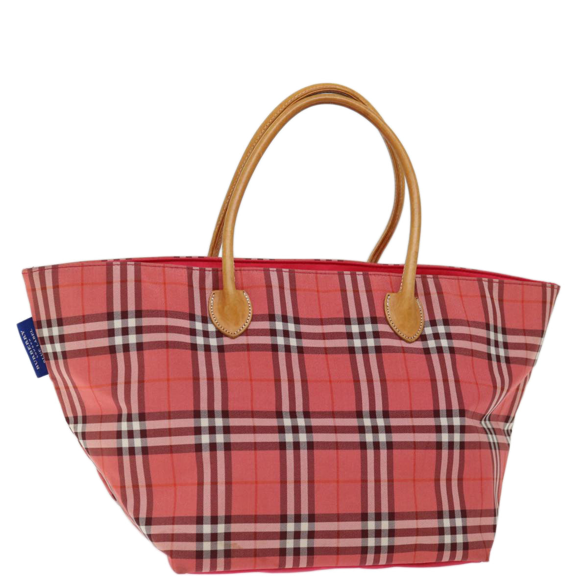 BURBERRY Nova Check Blue Label Hand Bag Nylon Pink Auth bs13467