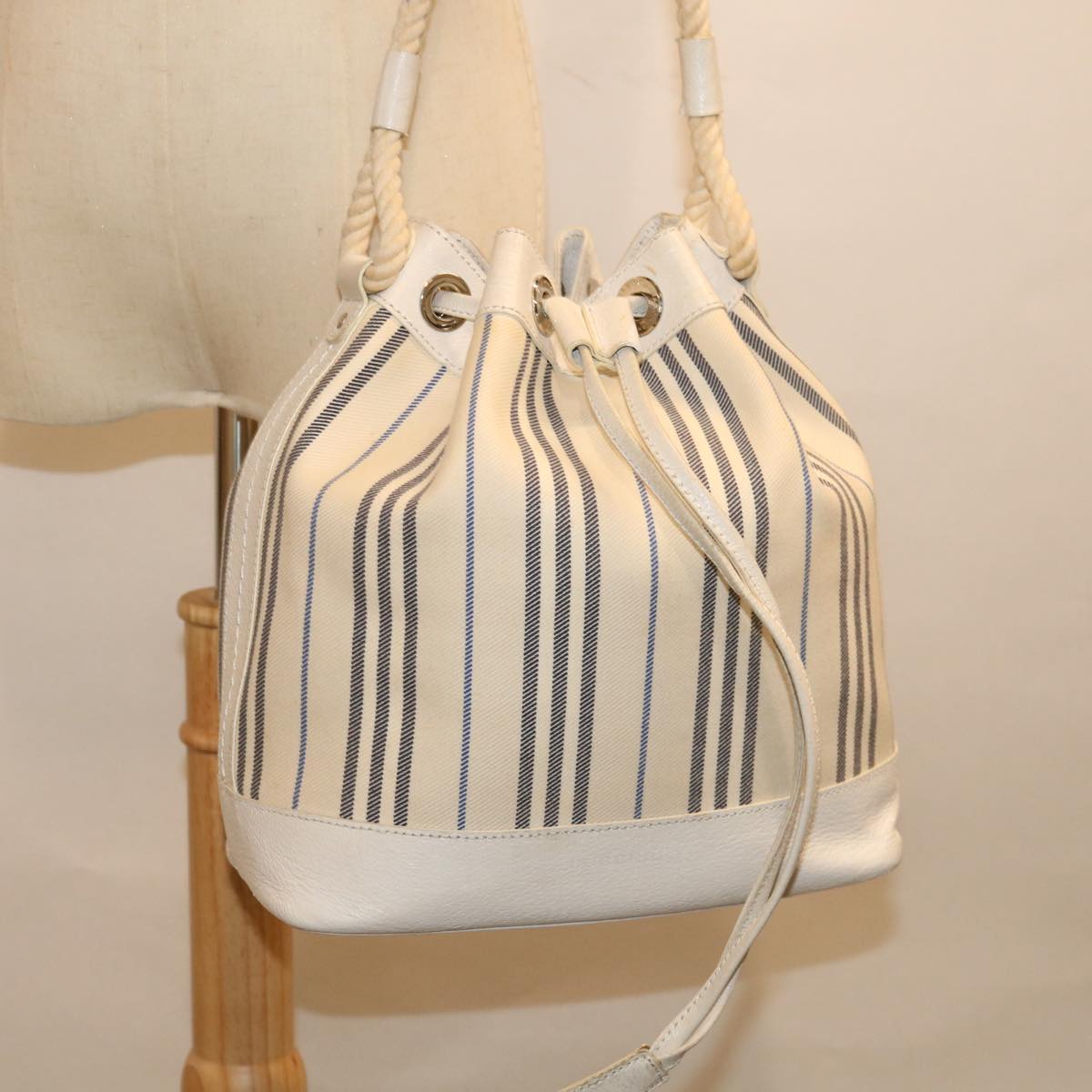 BURBERRY Tote Bag Canvas White Auth bs13470