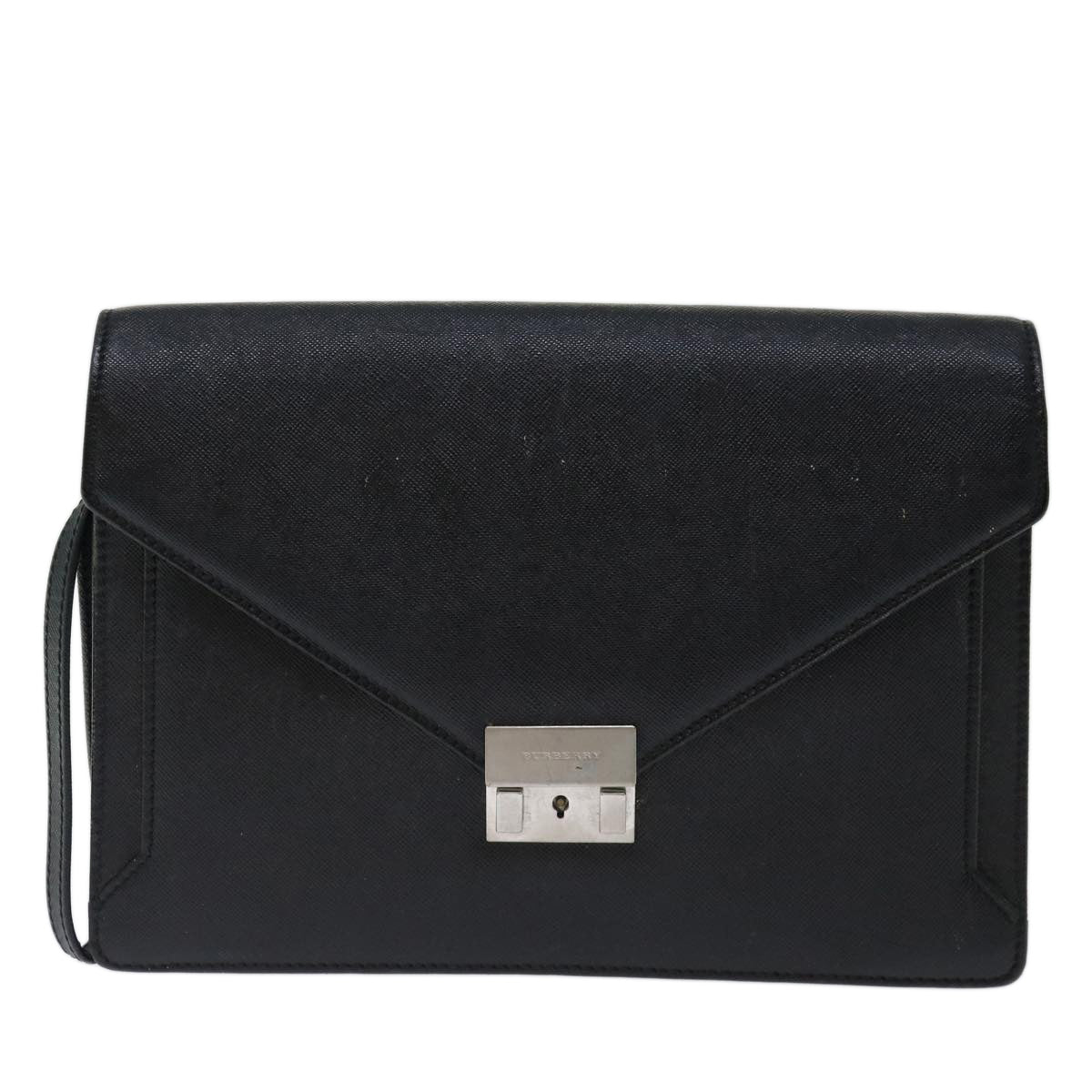 BURBERRY Clutch Bag Leather Black Auth bs13472