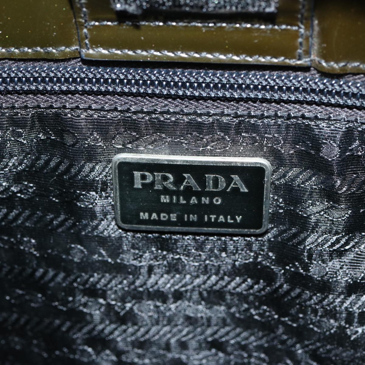 PRADA Shoulder Bag Enamel Khaki Auth bs13473