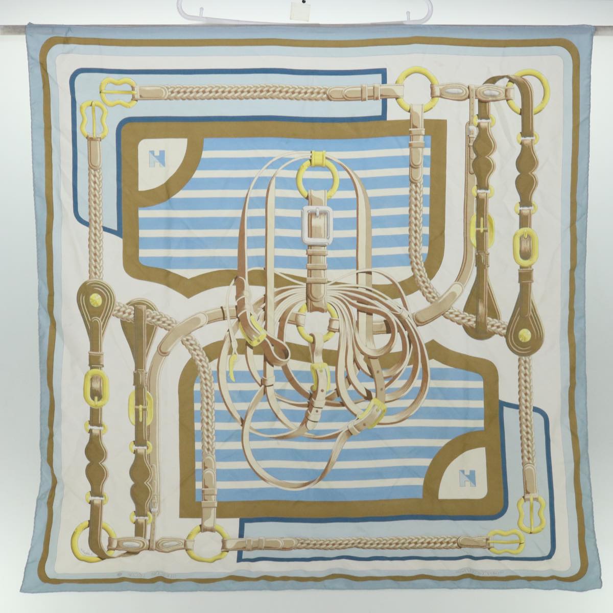 HERMES Carre 90 COACHING Scarf Silk Light Blue Auth bs13485