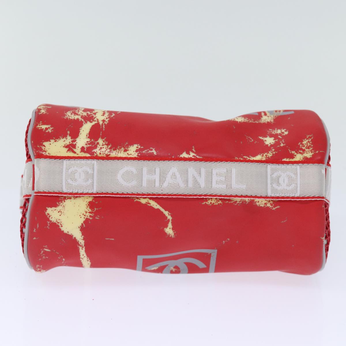 CHANEL Mini Drum Shoulder Bag Patent leather Red Navy CC Auth bs13507