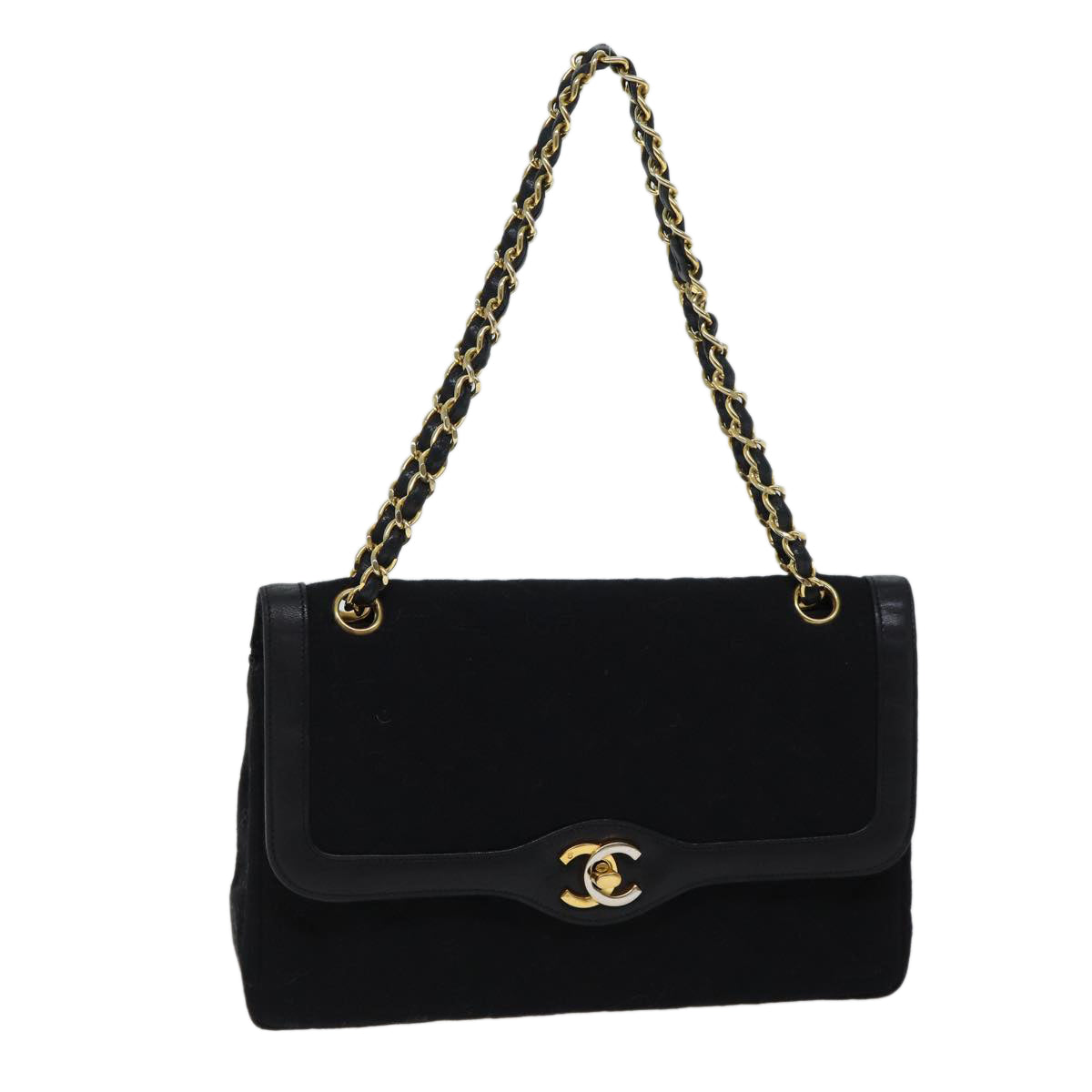 CHANEL Matelasse Chain Shoulder Bag Cotton Paris limited Black CC Auth bs13508