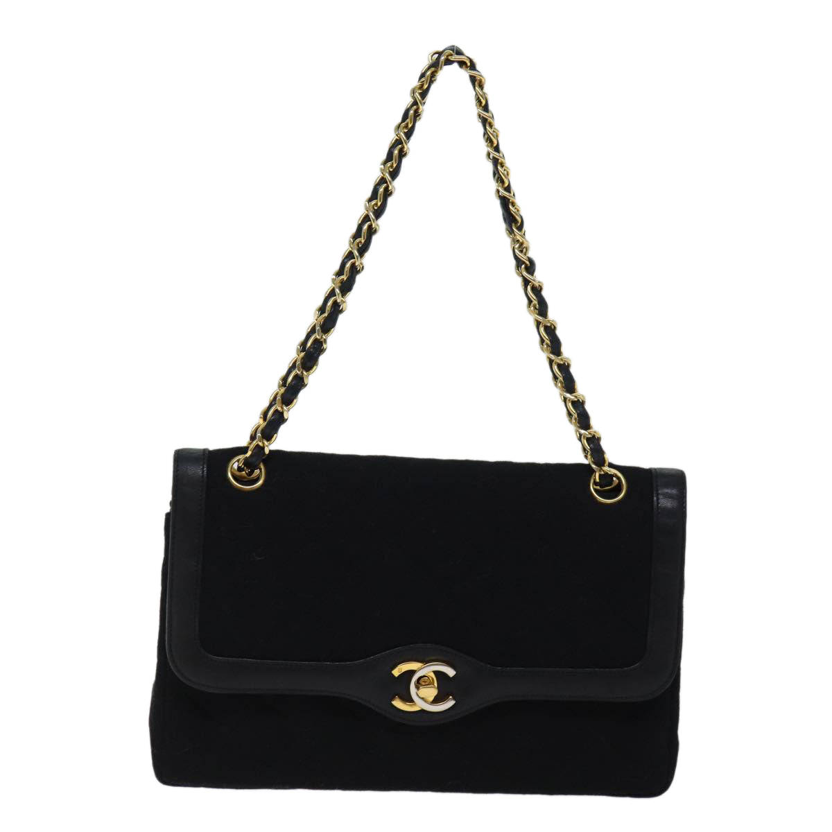 CHANEL Matelasse Chain Shoulder Bag Cotton Paris limited Black CC Auth bs13508