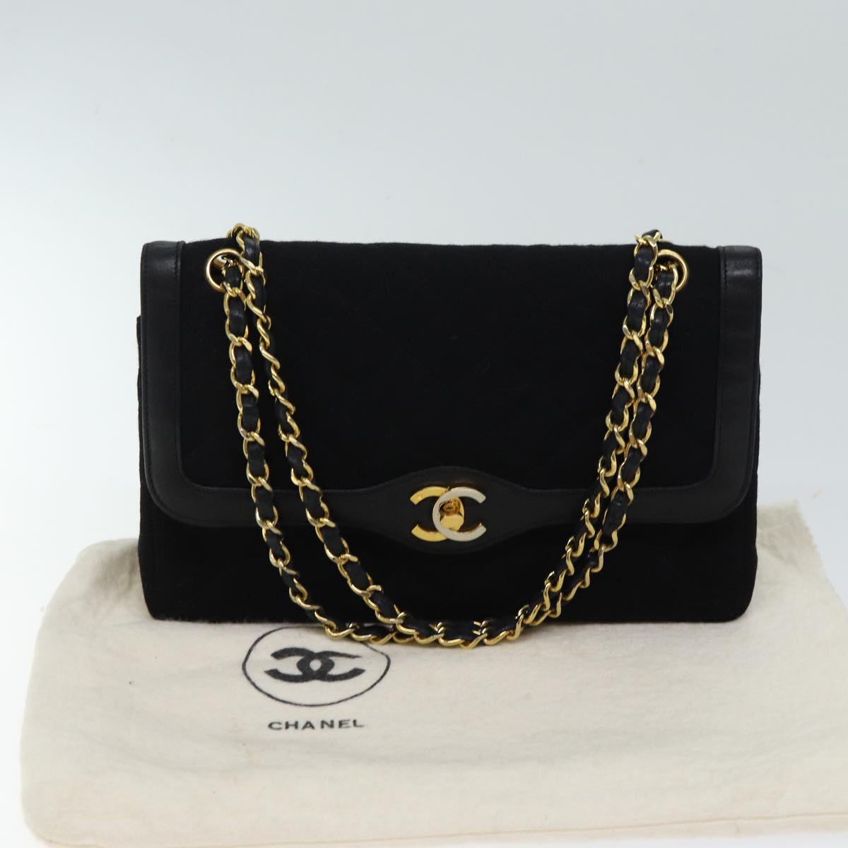 CHANEL Matelasse Chain Shoulder Bag Cotton Paris limited Black CC Auth bs13508