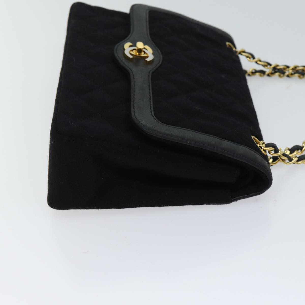 CHANEL Matelasse Chain Shoulder Bag Cotton Paris limited Black CC Auth bs13508