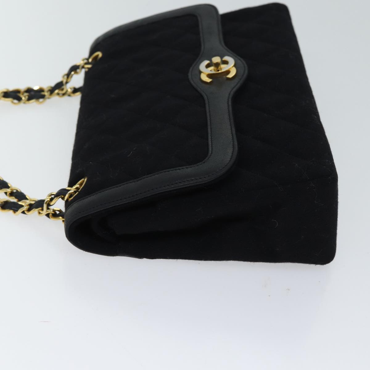 CHANEL Matelasse Chain Shoulder Bag Cotton Paris limited Black CC Auth bs13508