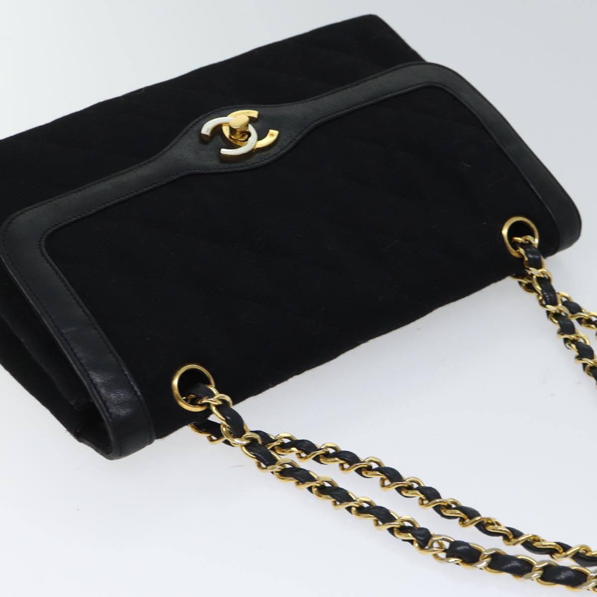 CHANEL Matelasse Chain Shoulder Bag Cotton Paris limited Black CC Auth bs13508