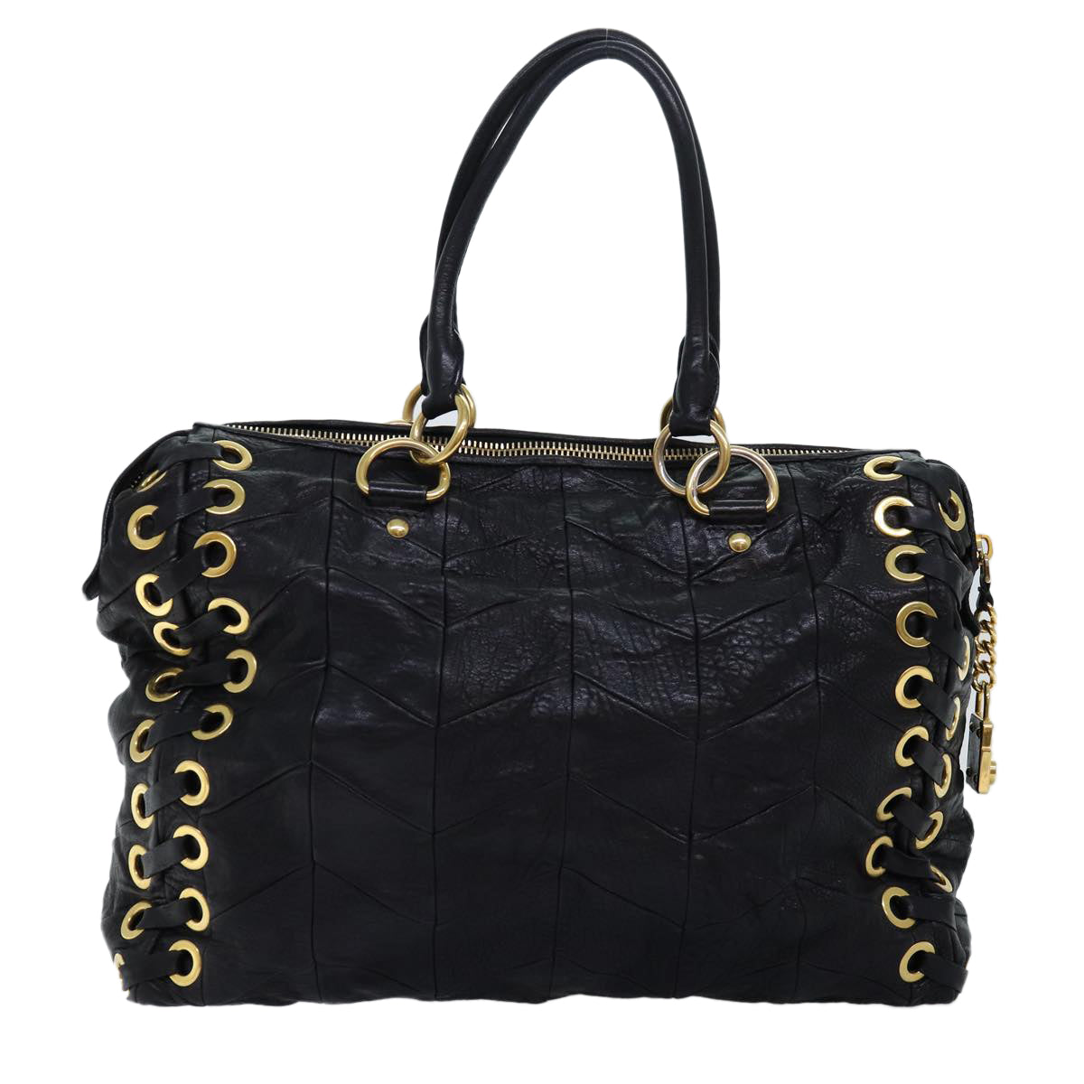 Miu Miu Hand Bag Leather Black Auth bs13519 - 0
