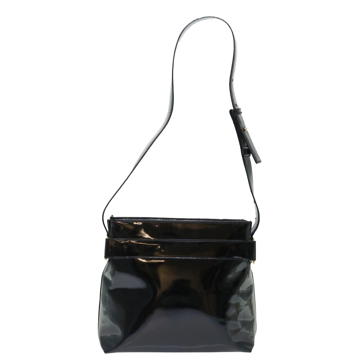 Salvatore Ferragamo Shoulder Bag Enamel Black Auth bs13526