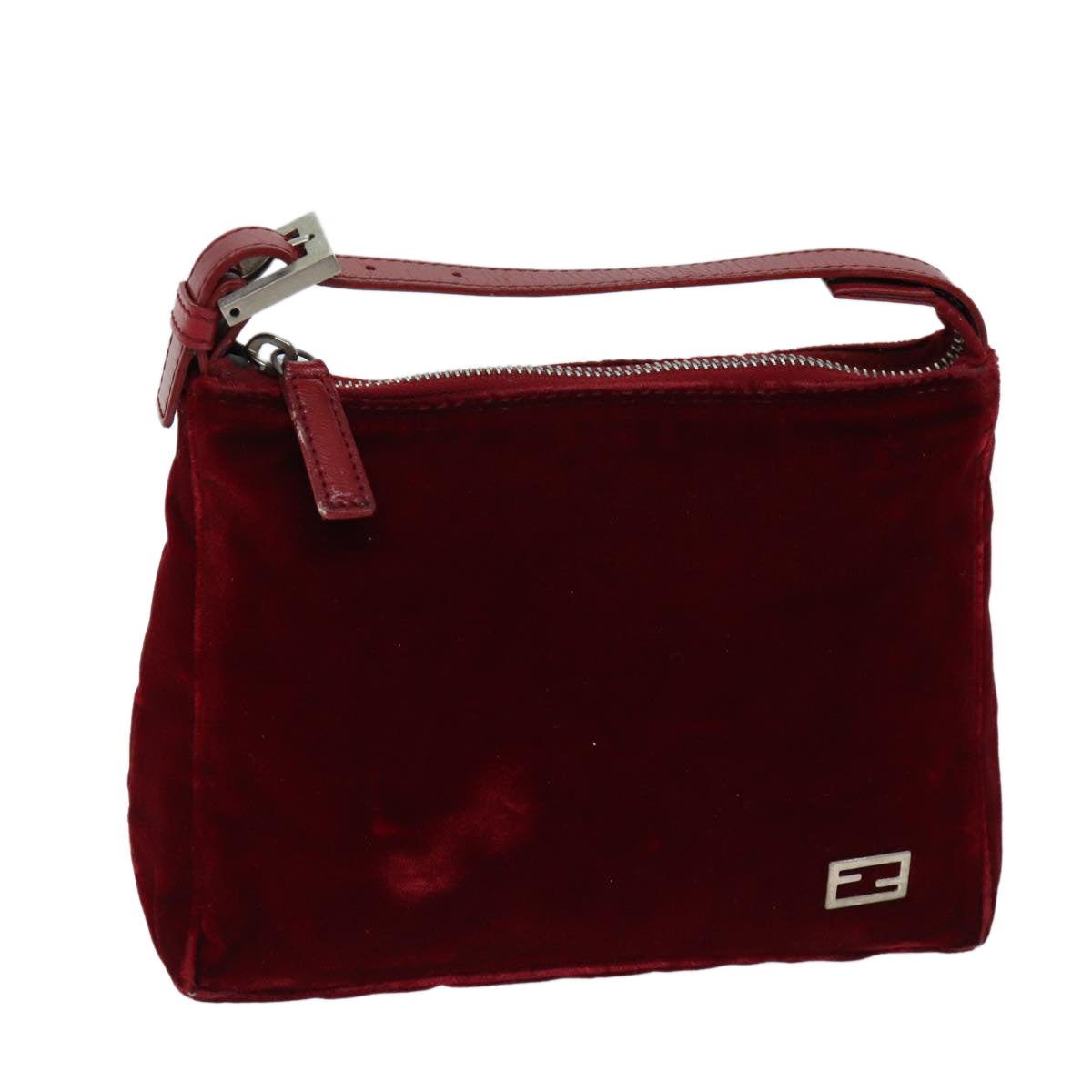 FENDI Hand Bag Velor Red Auth bs13552