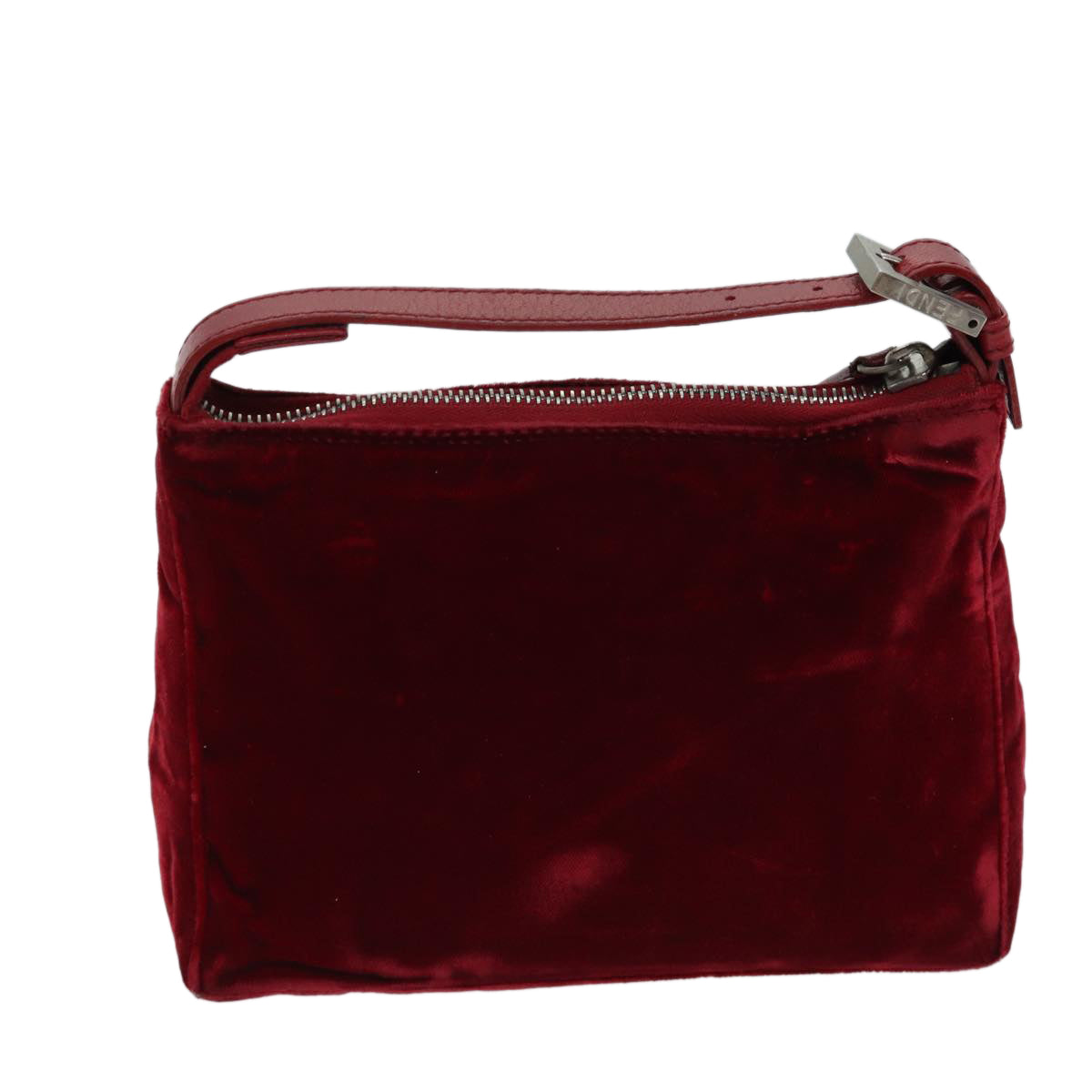 FENDI Hand Bag Velor Red Auth bs13552 - 0