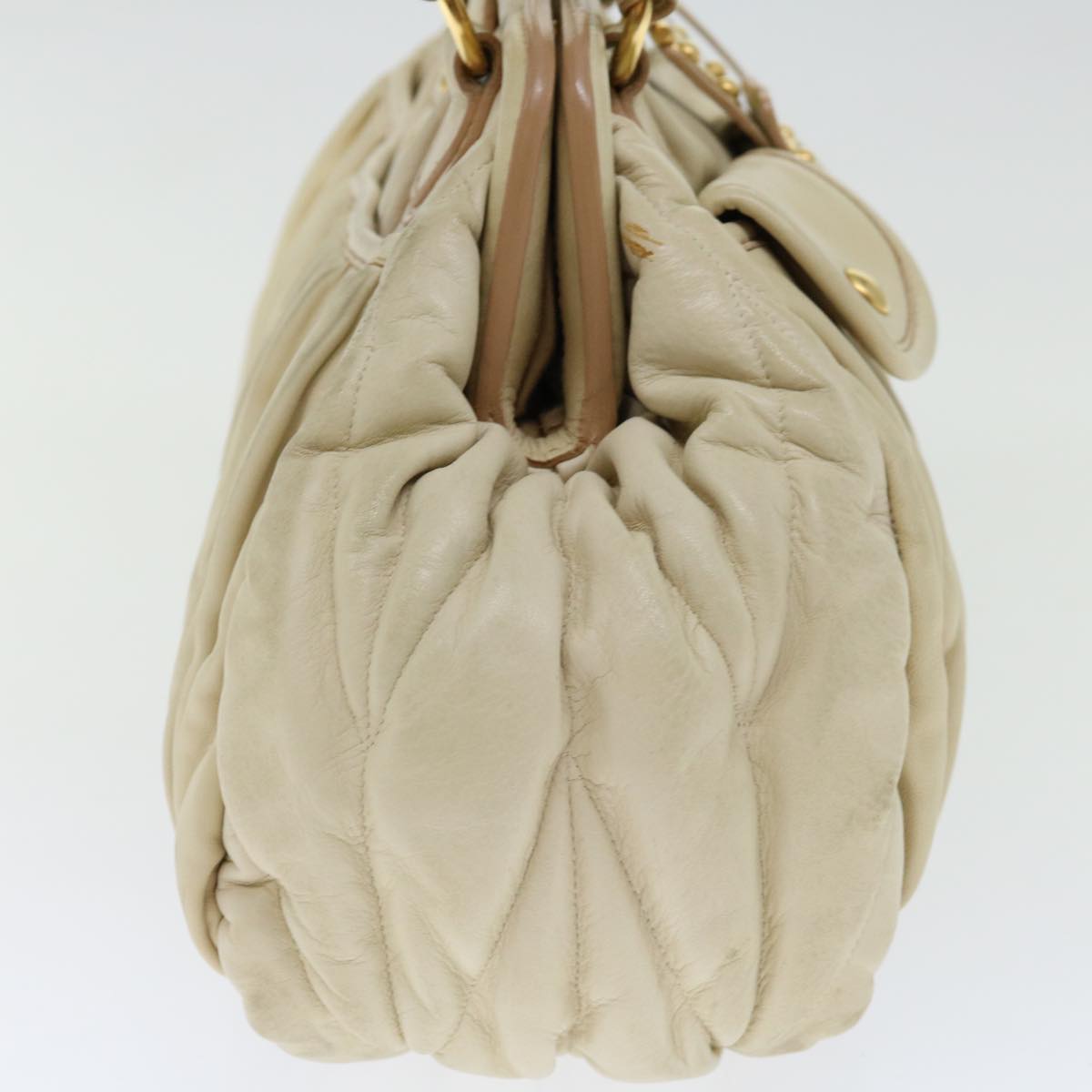 Miu Miu Materasse Hand Bag Leather Beige Auth bs13556
