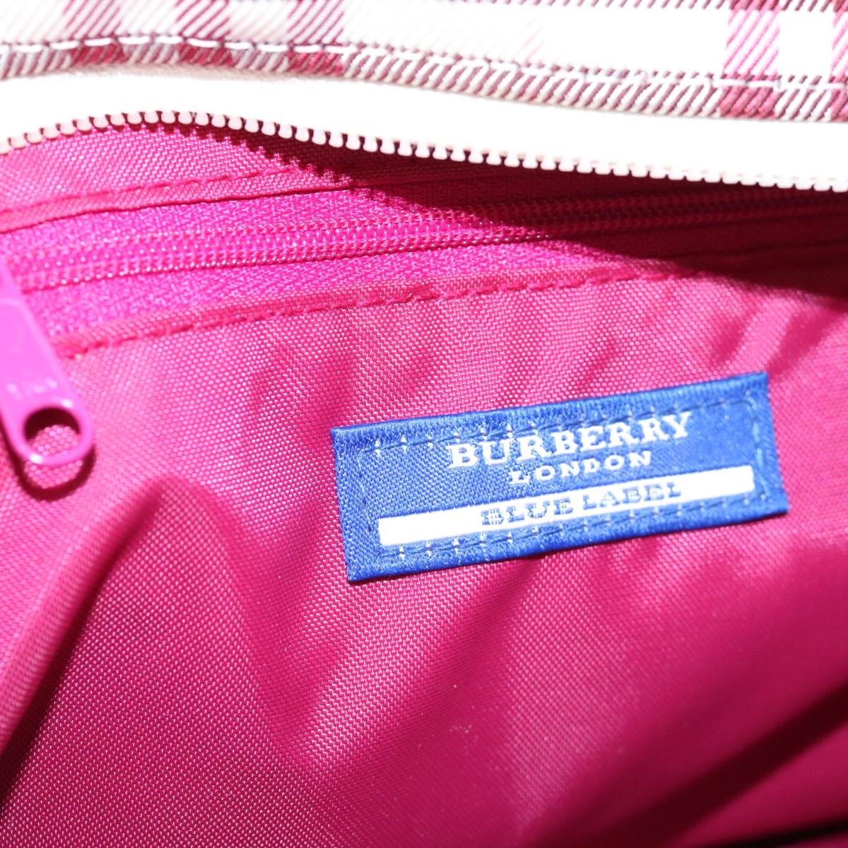 BURBERRY Nova Check Blue Label Hand Bag Nylon Pink Auth bs13557