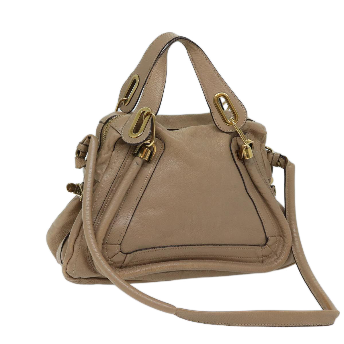 Chloe Paraty Shoulder Bag Leather 2way Beige Auth bs13559