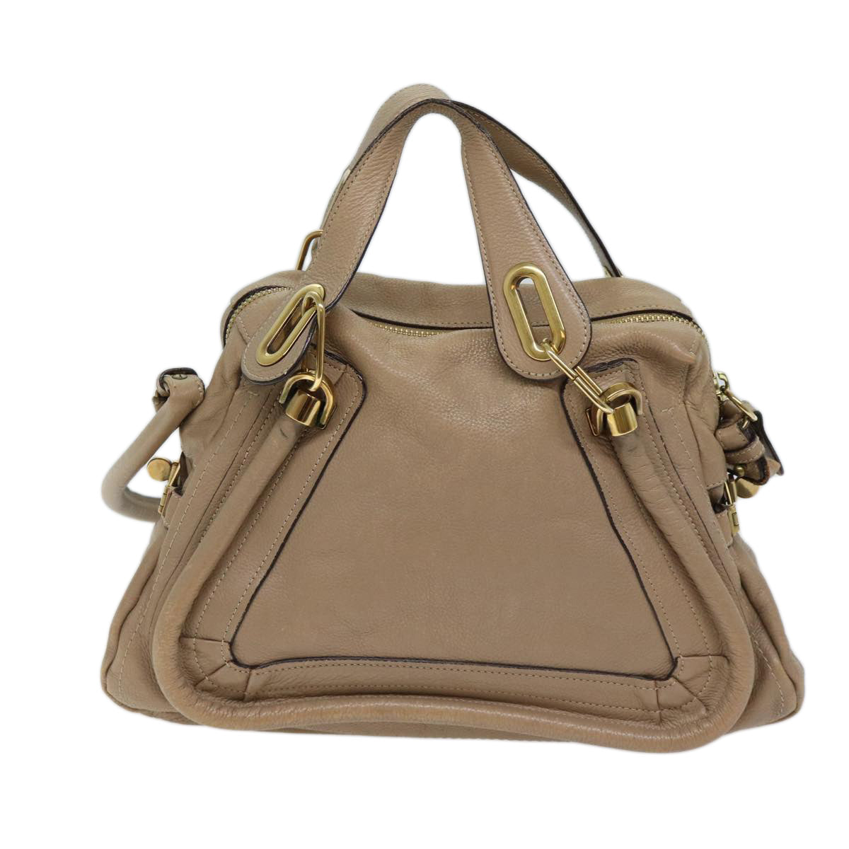 Chloe Paraty Shoulder Bag Leather 2way Beige Auth bs13559