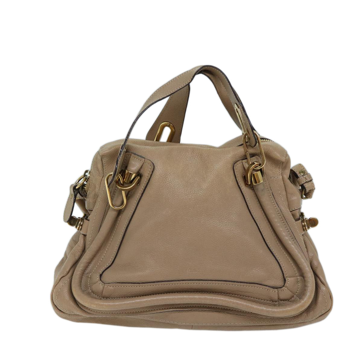 Chloe Paraty Shoulder Bag Leather 2way Beige Auth bs13559 - 0