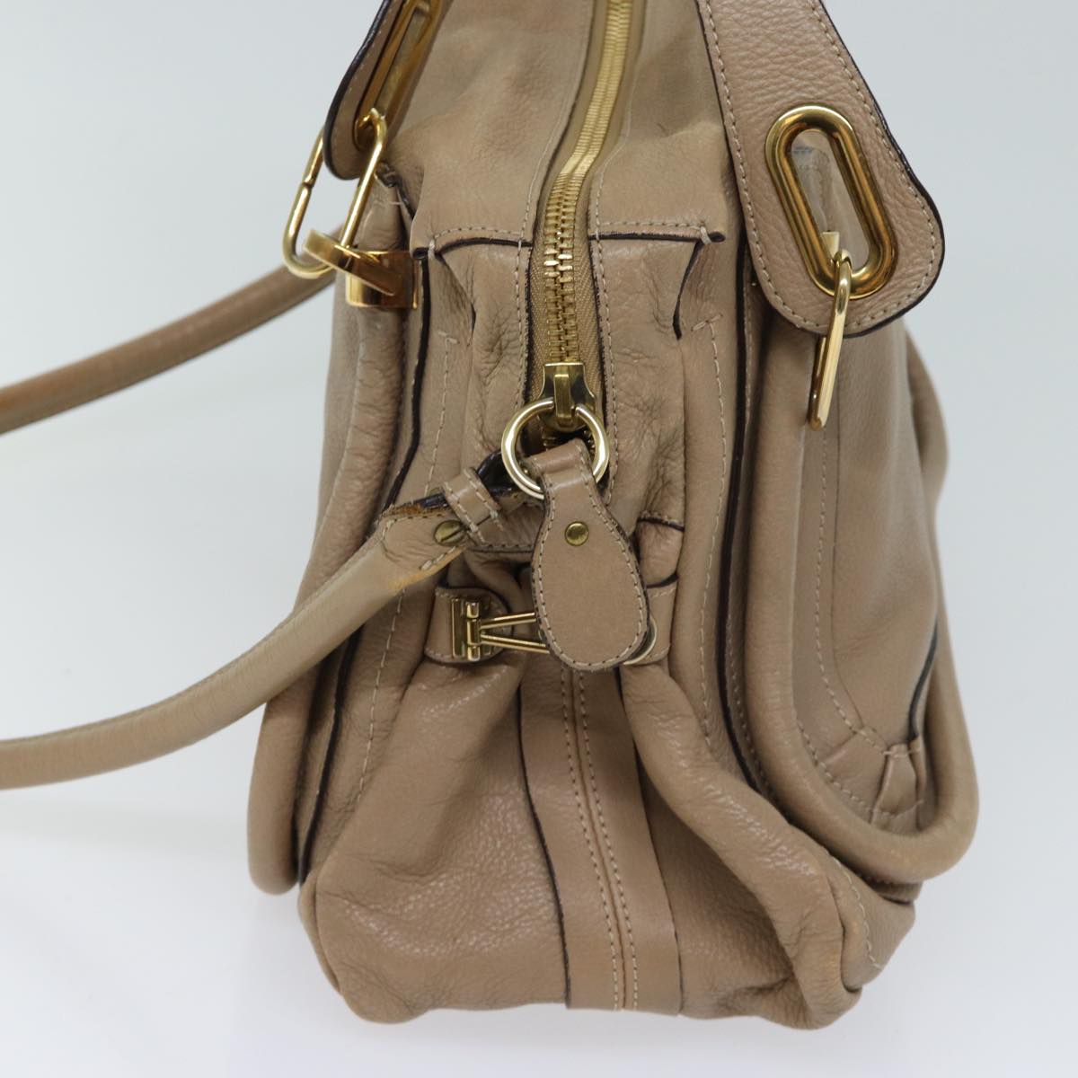 Chloe Paraty Shoulder Bag Leather 2way Beige Auth bs13559