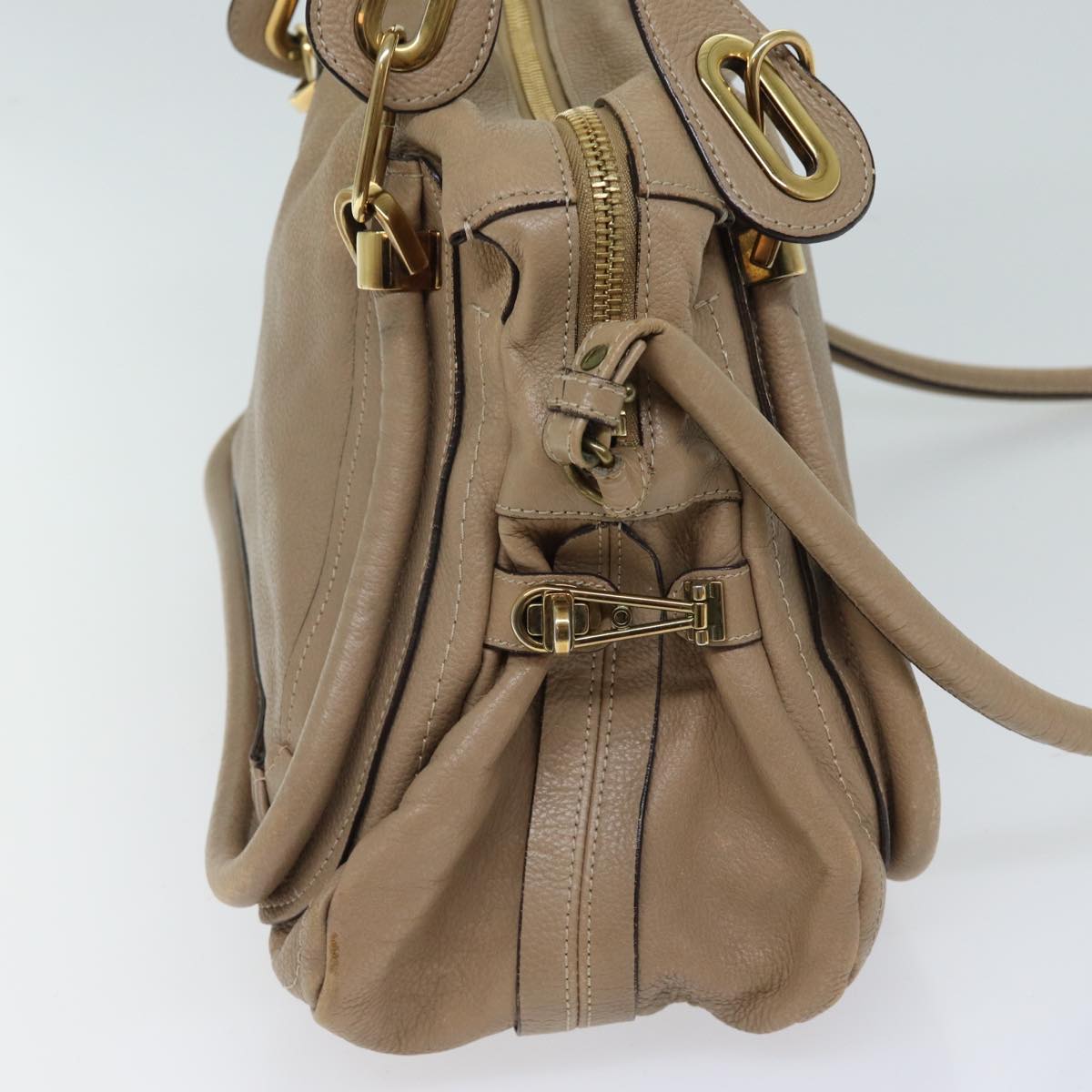 Chloe Paraty Shoulder Bag Leather 2way Beige Auth bs13559