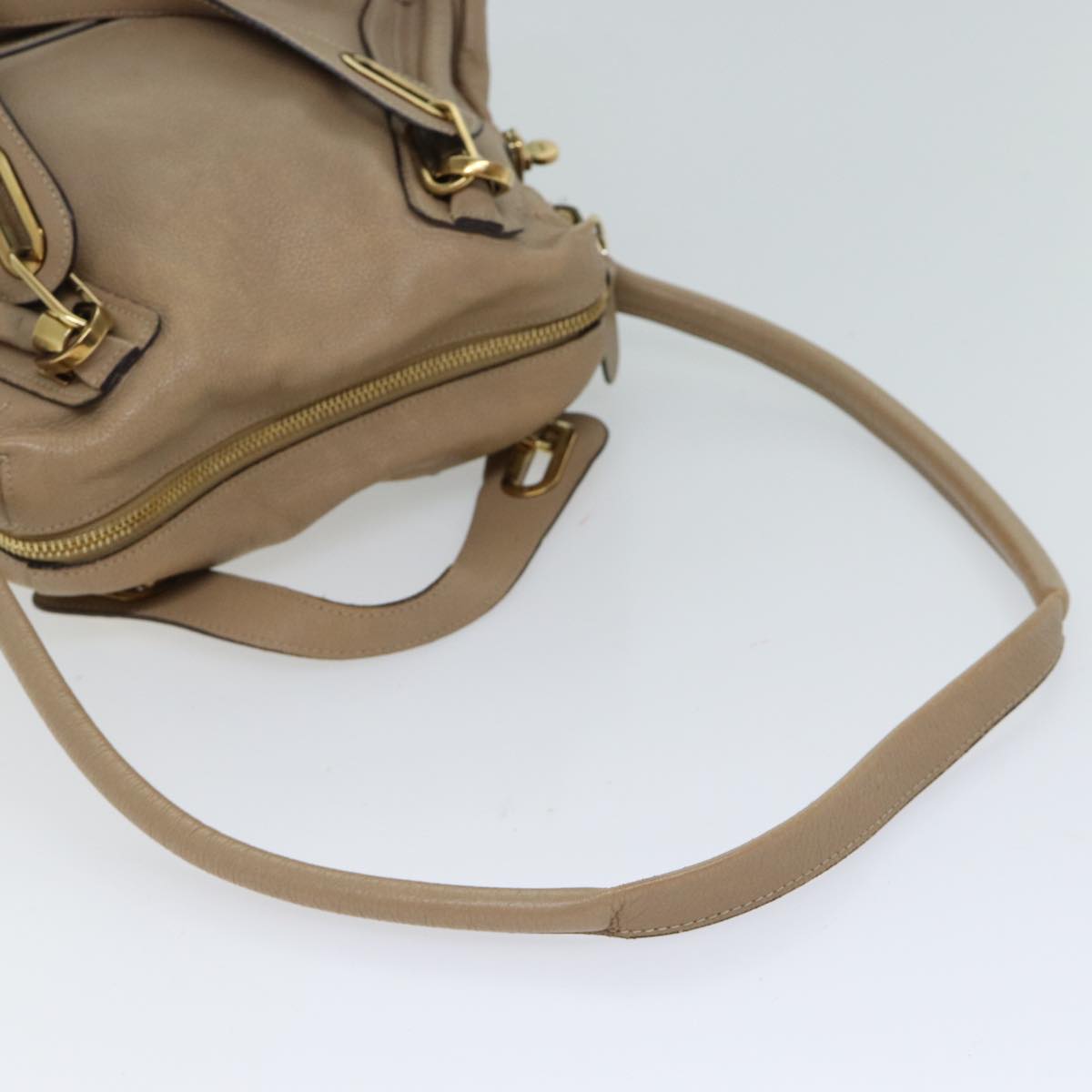 Chloe Paraty Shoulder Bag Leather 2way Beige Auth bs13559