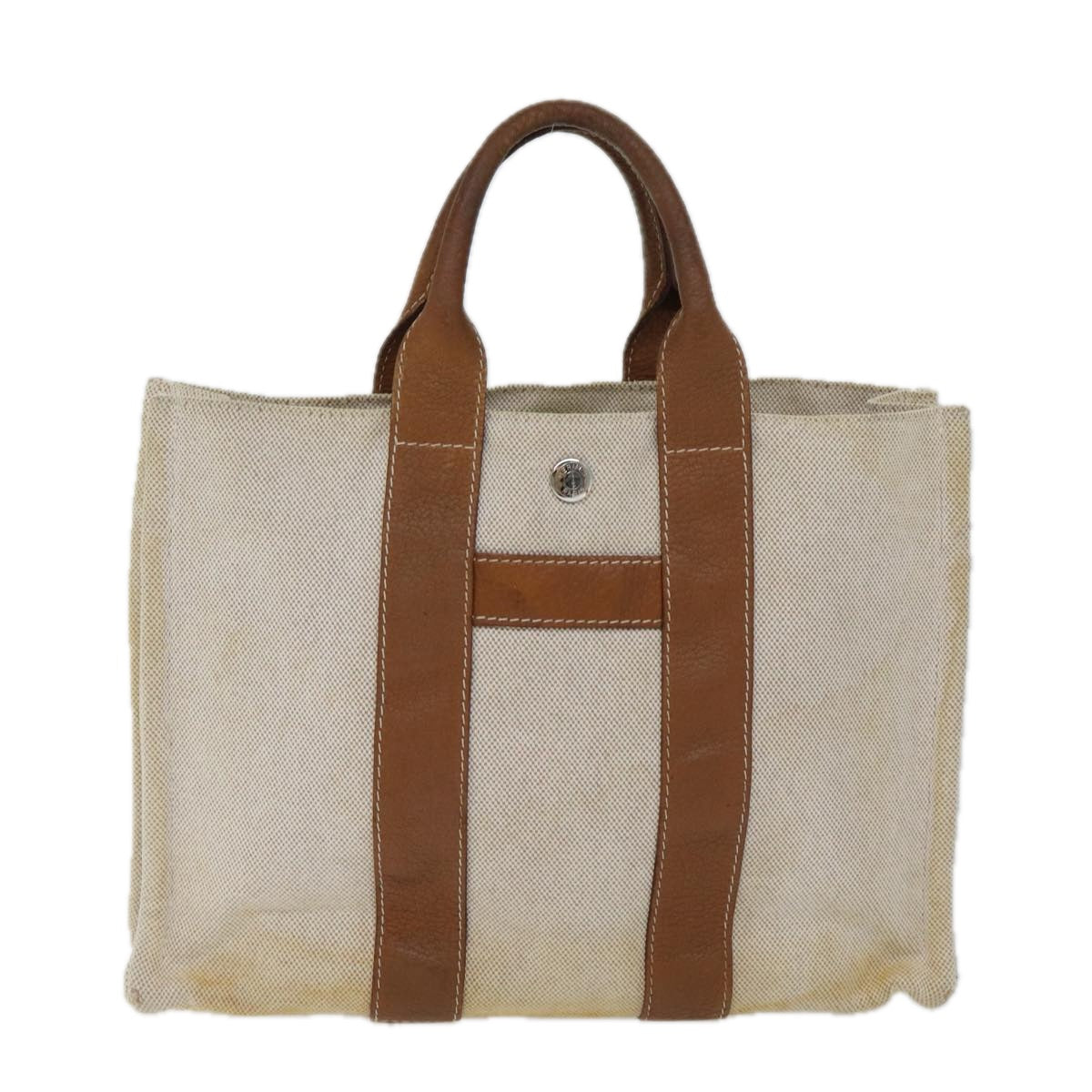 HERMES Sac Arne PM Hand Bag Canvas Beige Auth bs13569