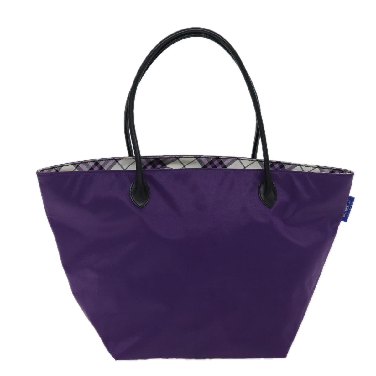 Burberrys Nova Check Blue Label Tote Bag Nylon Purple Auth bs13575 - 0
