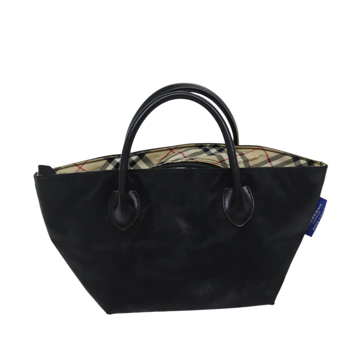 BURBERRY Nova Check Blue Label Hand Bag Nylon Black Beige Auth bs13576 - 0