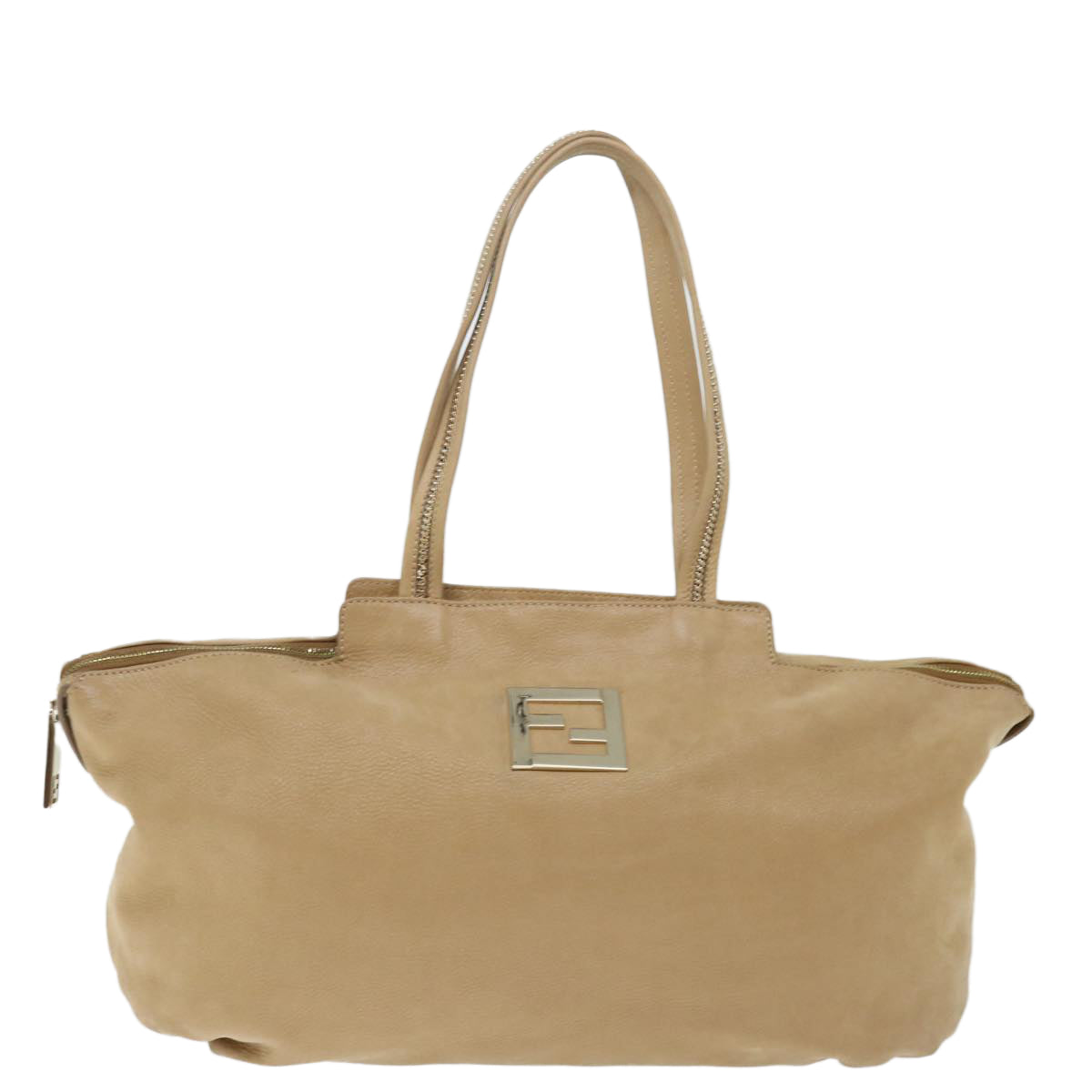 FENDI Shoulder Bag Leather Beige Auth bs13601