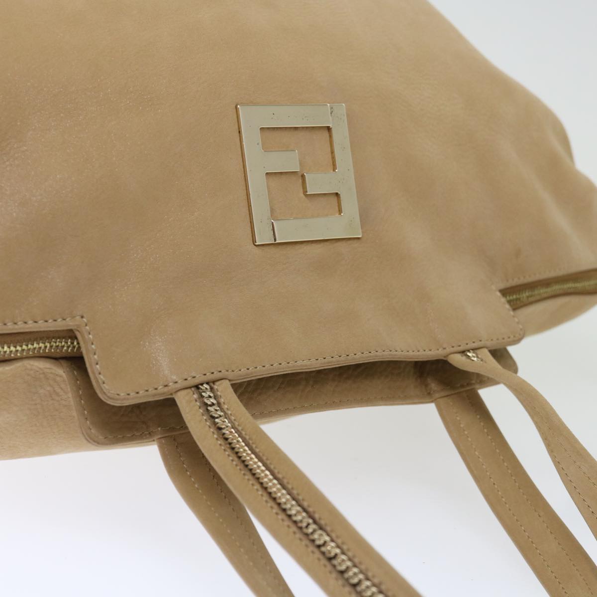 FENDI Shoulder Bag Leather Beige Auth bs13601