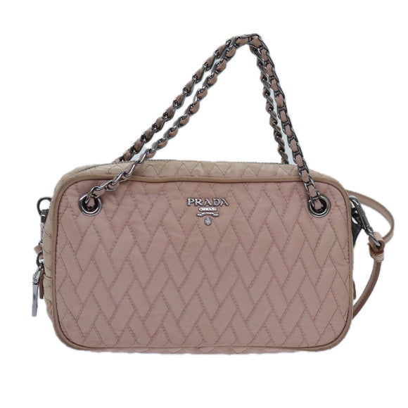 PRADA Quilted Hand Bag Nylon 2way Pink Auth bs13603