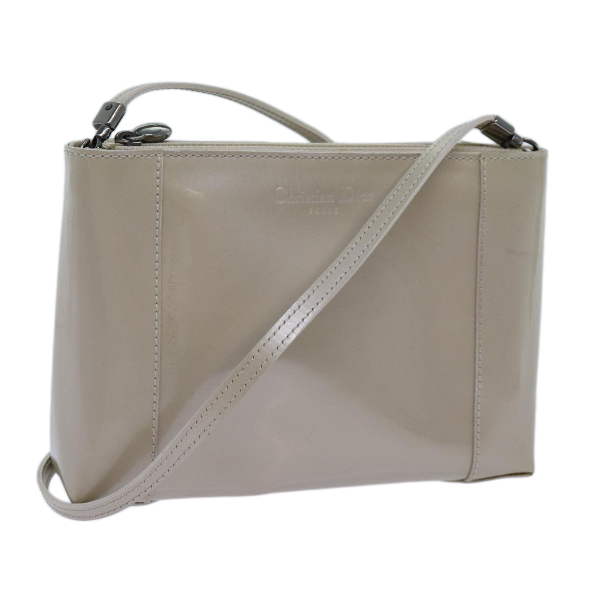 Christian Dior Shoulder Bag Enamel White Auth bs13604