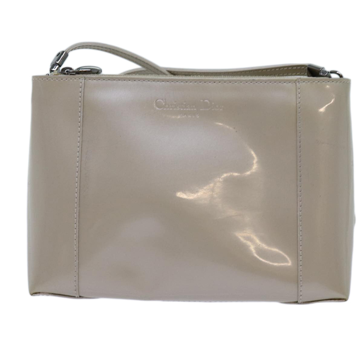 Christian Dior Shoulder Bag Enamel White Auth bs13604