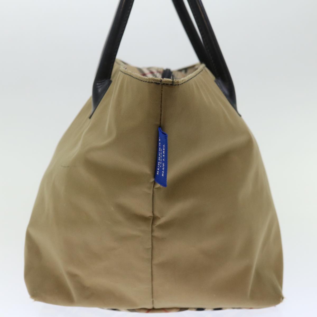 BURBERRY Nova Check Blue Label Tote Bag Nylon Beige Auth bs13607